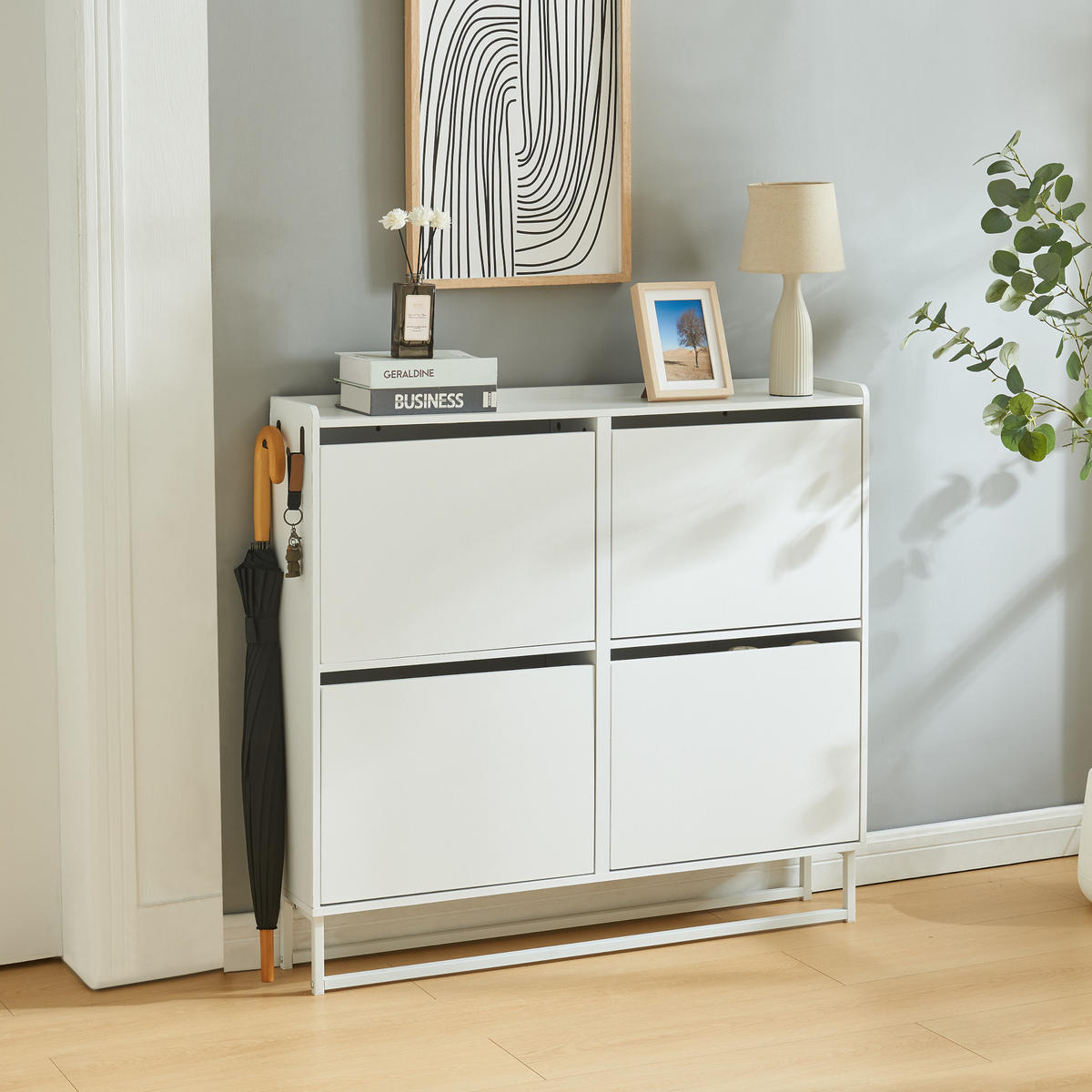 SCHUHKIPPER Ylitornio - Weiß, Holzwerkstoff (100/91.5/19cm) - [en.casa]