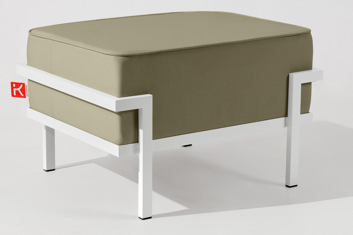GARTENLOUNGE-HOCKER TRIGLO auf Metallfüßen, Modern, Weiß/Beige - Beige/Weiß, Textil/Metall (69/44/54cm) - KONSIMO®
