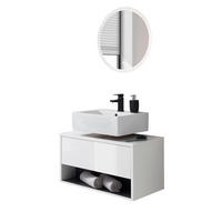 BADMÖBEL Set 2-teilig in weiß Hochglanz und grau mit LED Beleuchtung 80 x 190 cm Glide - Weiß Hochglanz/Grau, Glas/Holzwerkstoff (80/190/46cm) - Furn.Design