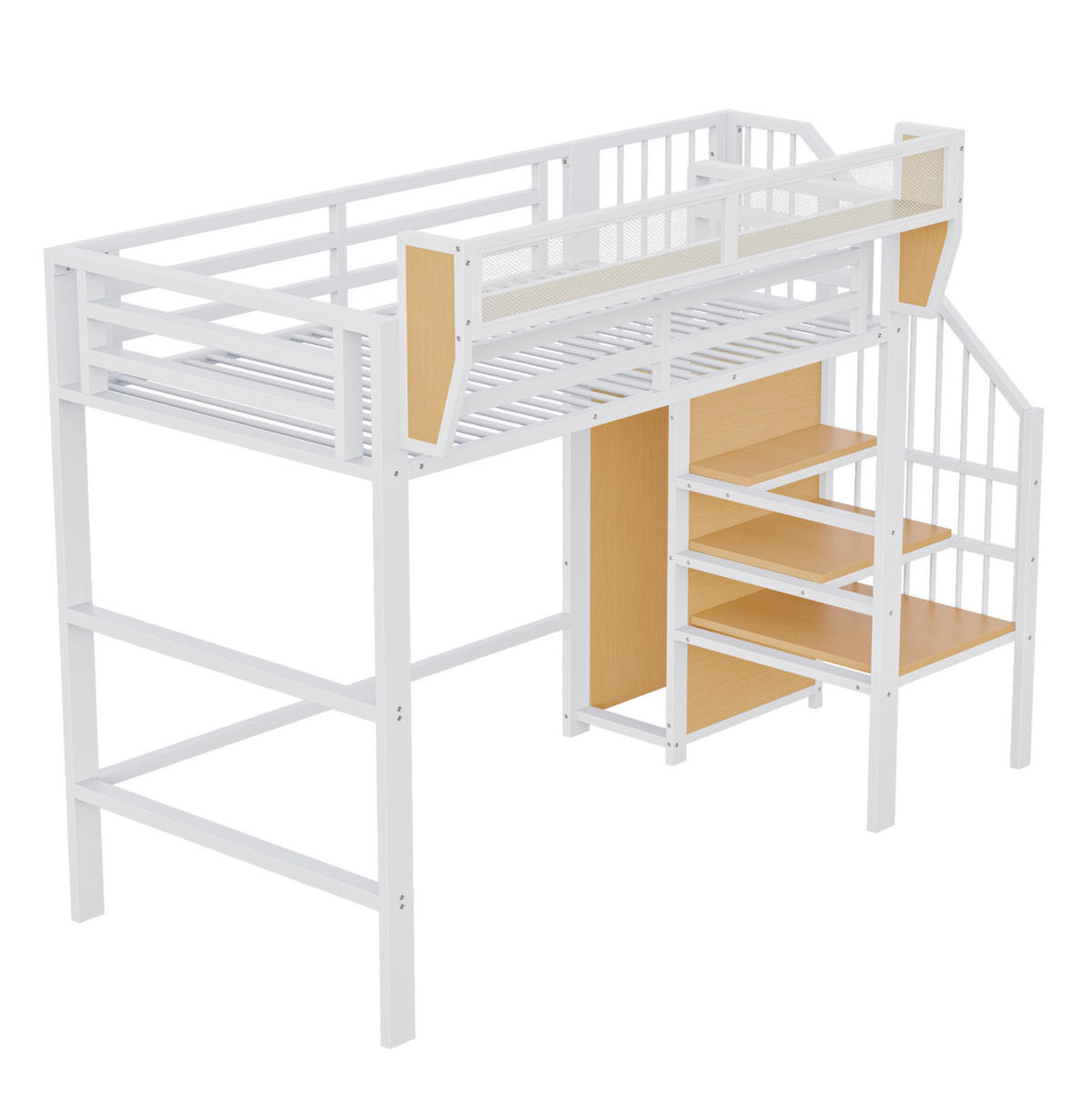HOCHBETT aus Metall und MDF 90x200 cm Weiß mit Sicherheitsleiter und flexiblem Ablageregal - Weiß, Metall (90/200cm) - Modfu