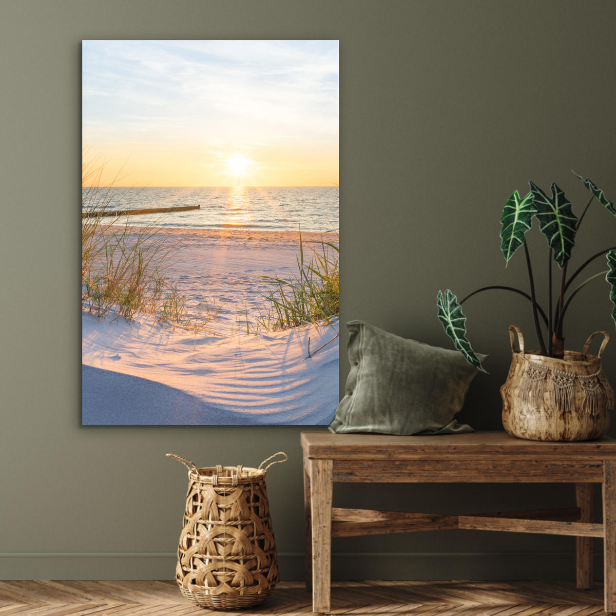 METALLBILD Strand - Sonne - Düne - Gras - Sand - Horizont 60x90 cm - Hellblau, Metall (60/90cm) - MuchoWow