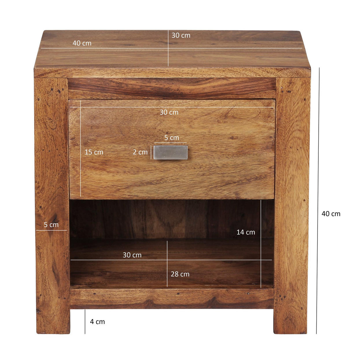 NACHTTISCH – Massivholz, Landhausstil, Ablage & Schublade, Griff verchromt - Braun, Holz/Metall (40/40/30cm) - KADIMA DESIGN
