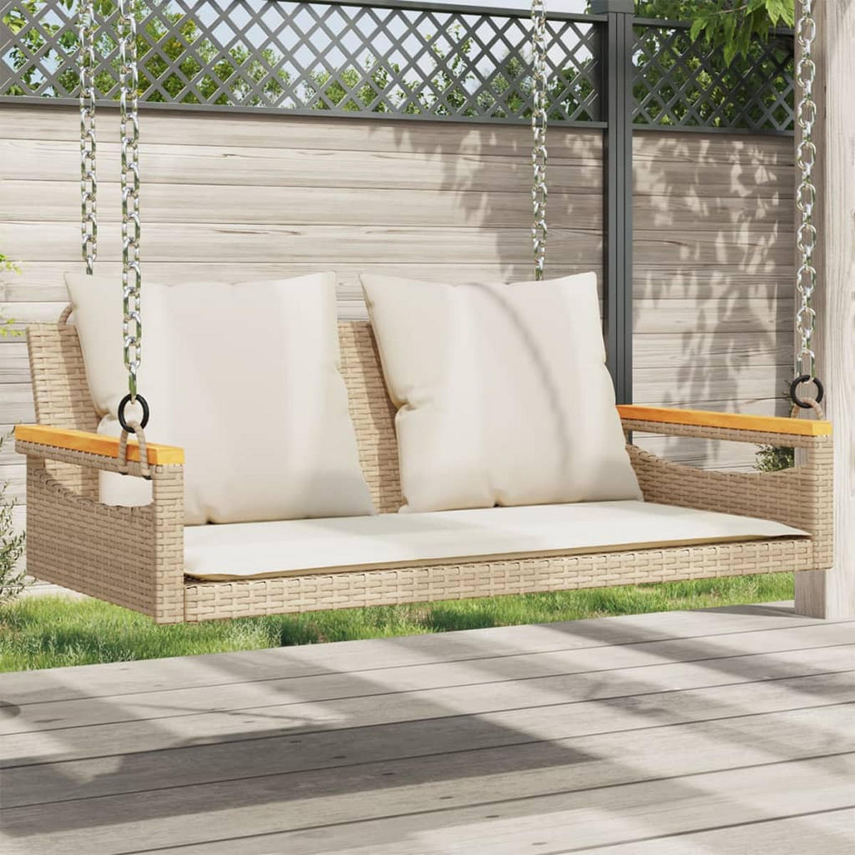 HÄNGEBANK mit Kissen Beige 109x62x40 cm Poly Rattan - Beige, Kunststoff (109/40/62cm) - furnicato