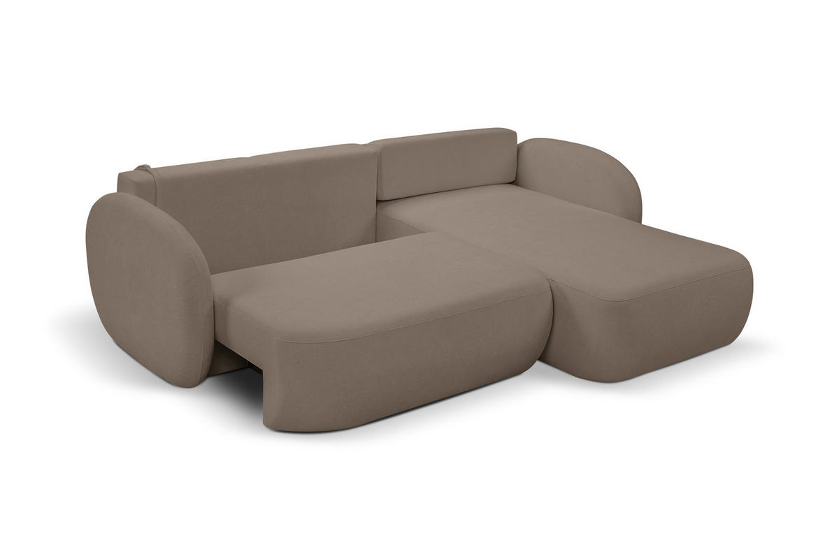ECKSOFA AMICO R-S Braun Geflochtener Stoff mit Schlaffunktion - Braun, Holz (248/174cm) - MASSENO