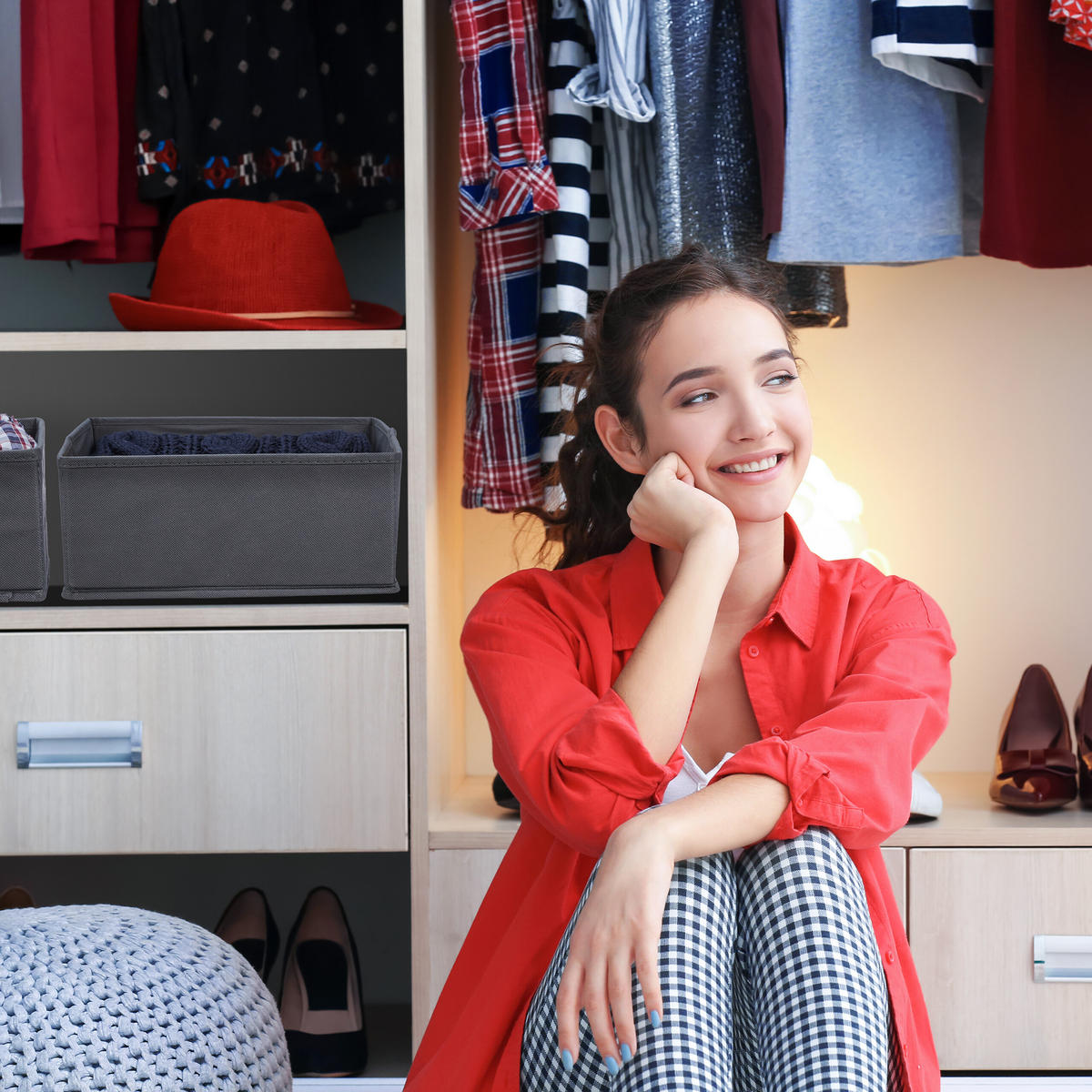 6-TLG.SCHUBLADENORGANIZER-SET - Grau, Wellpappe/Textil (28/12/28cm) - Relaxdays