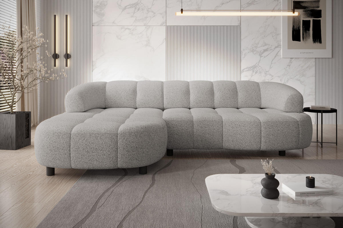 ECKSOFA WESPER S - Eckcouch Mit Elektrischer Sitzverstellung, L-förmig, Freistehend, Relaxfunktion, 183x284x79cm Linke, Hellgrau - Hellgrau, Holz/Textil (113/284cm) - DomoHome