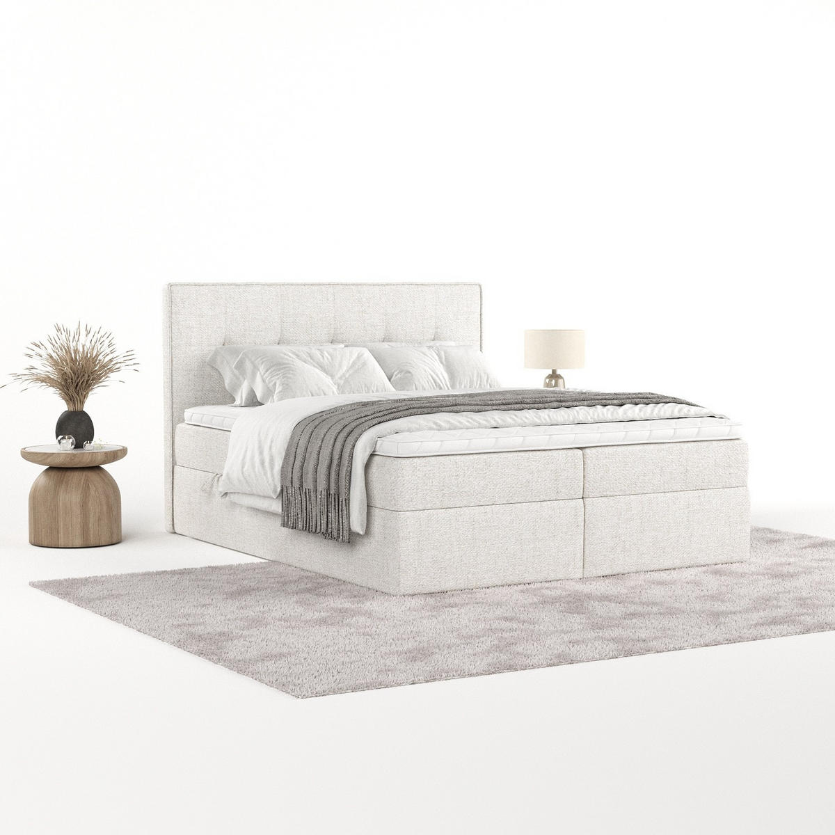BOXBETT Mireo 200/200 cm Creme im Neve Stoff - Creme/Schwarz, Holz/Holzwerkstoff (200/200cm) - AltaBeds