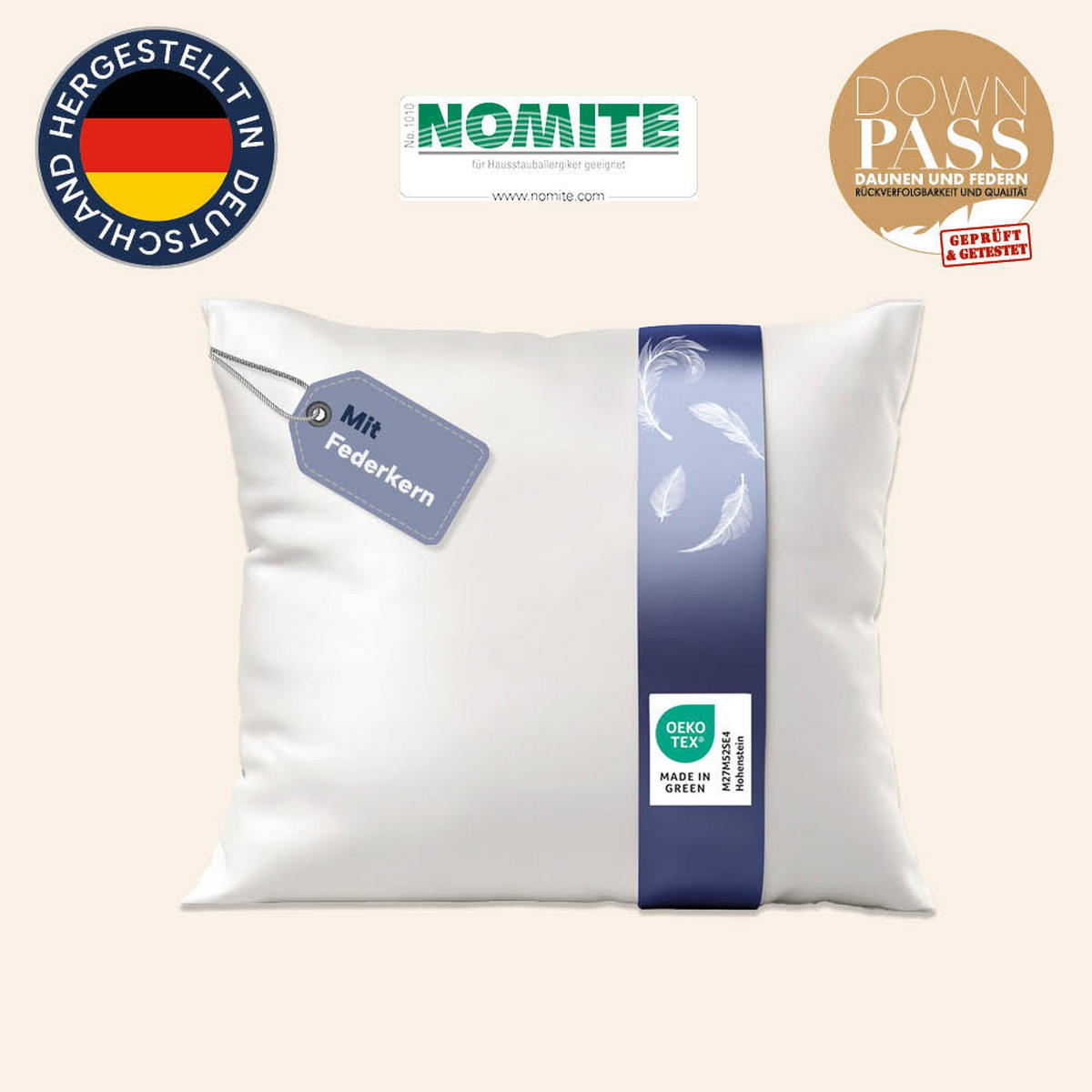 KOPFKISSEN 80x80 cm weich & stützend, 3-Kammer Daunenkissen 90% Daunen (Außen) - Weiß, Textil (80/80cm) - casimum