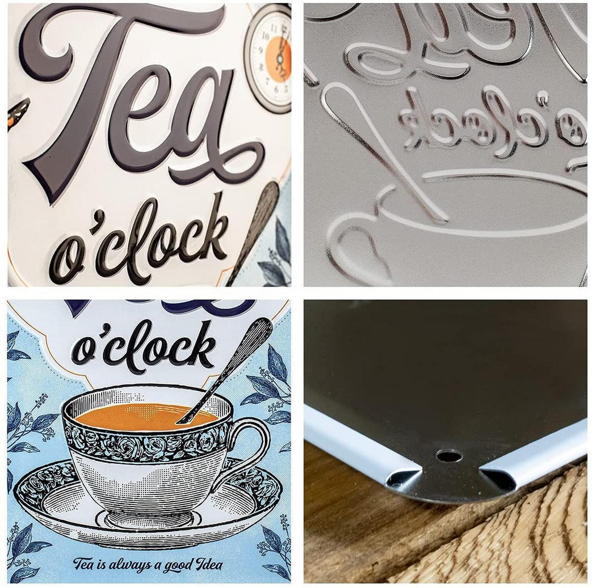 BLECHSCHILD 15/20 cm Home & Country It's Tea O'Clock - Multicolor, Metall (15/20/0.5cm) - Nostalgic-Art