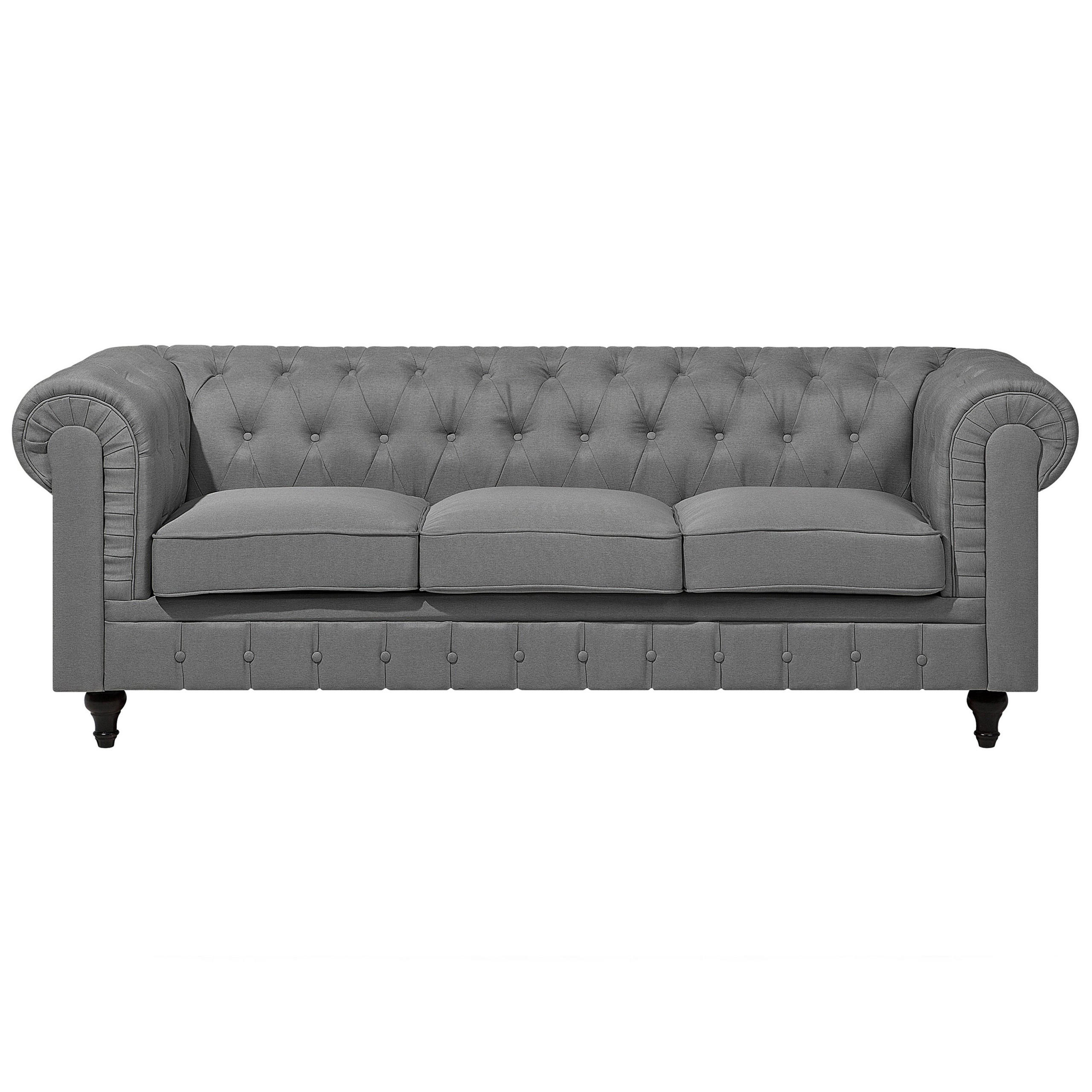 3-SITZER-SOFA Polsterbezug Hellgrau Chesterfield - Hellgrau, Textil (222/78/85cm) - Beliani