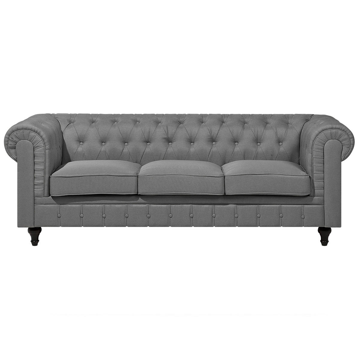 3-SITZER-SOFA Polsterbezug Hellgrau Chesterfield - Hellgrau, Textil (222/78/85cm) - Beliani