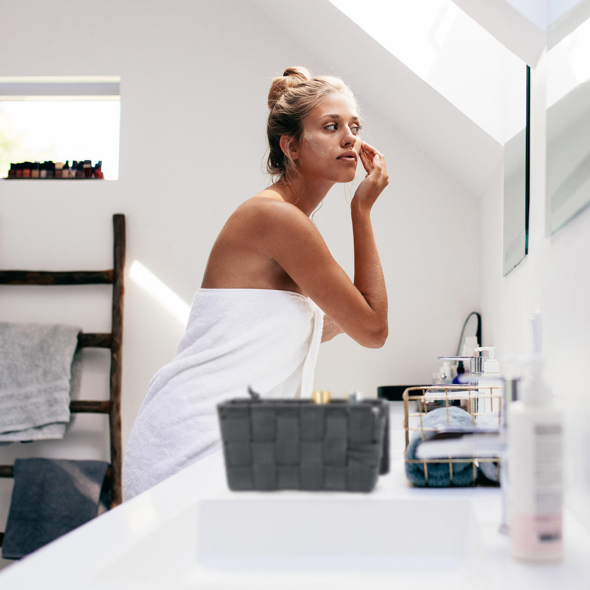 AUFBEWAHRUNGSKORB - Beige, Kunststoff/Metall (19.5/10.5/14.5cm) - Relaxdays