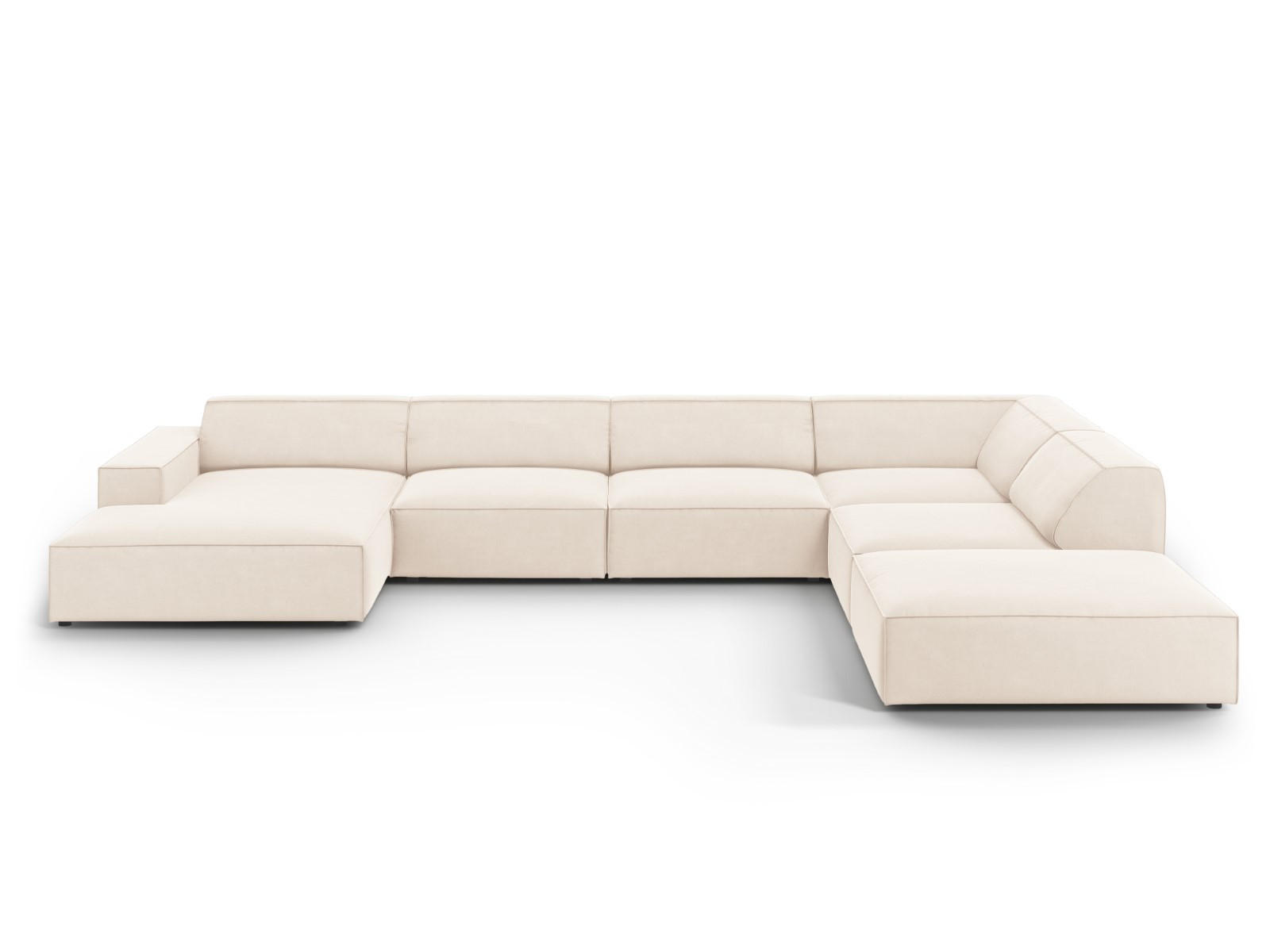 PANORAMASOFA rechts Jodie aus Samt leichtes beige 7 Sitzplätze - Beige, Textil (262/70/364cm) - Micadoni