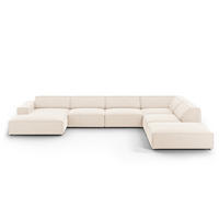 PANORAMASOFA rechts Jodie aus Samt leichtes beige 7 Sitzplätze - Beige, Textil (262/70/364cm) - Micadoni