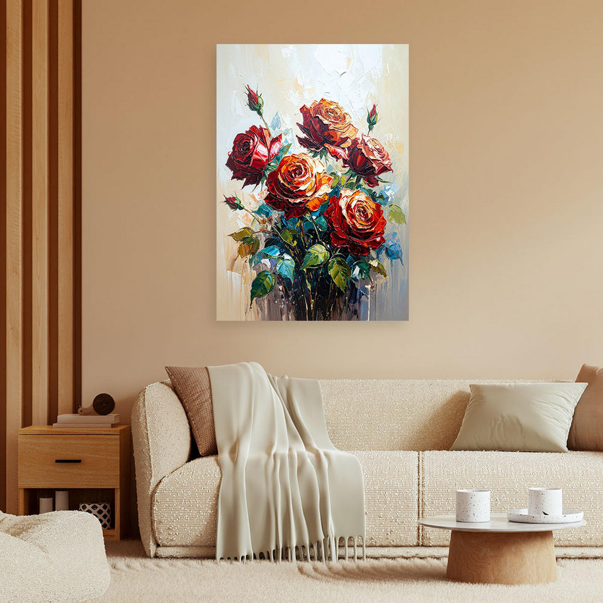 LEINWANDBILD Blumen 80x120cm - Rot, Textil (80/120cm) - Feeby