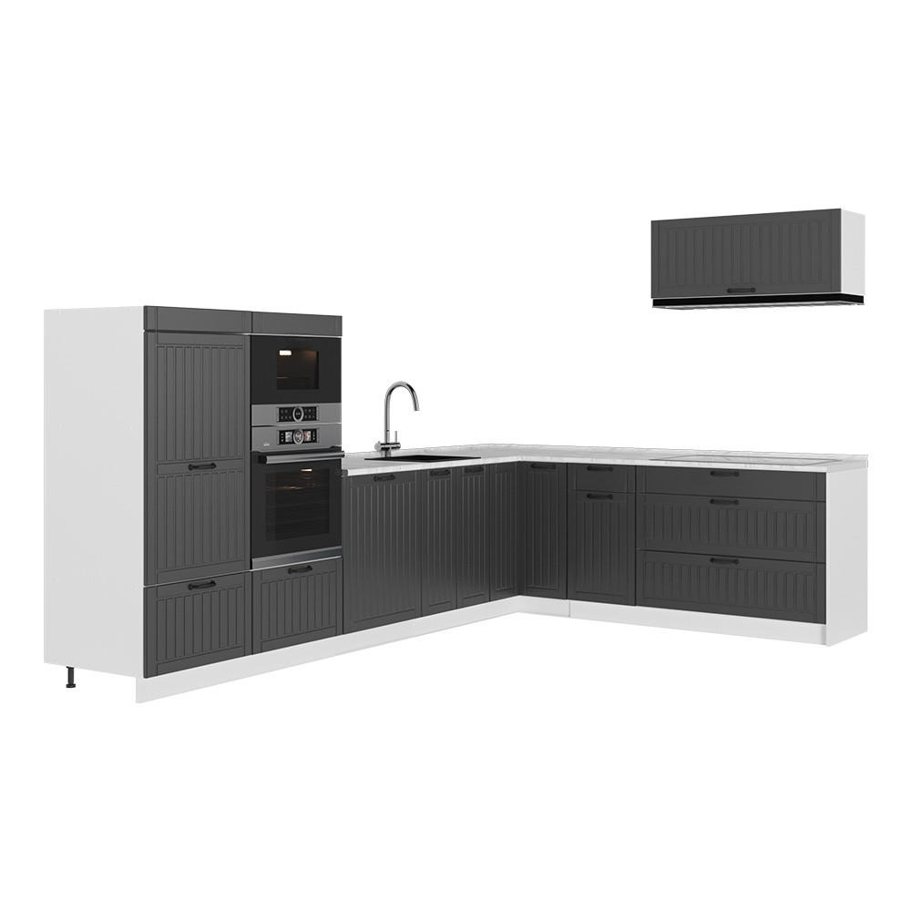 ECKKÜCHE Fame-Line, Dunkelgrau/Weiß, 327 x 227 cm, AP Marmor - Dunkelgrau/Weiß, Holzwerkstoff (327/153.6/60cm) - Vicco
