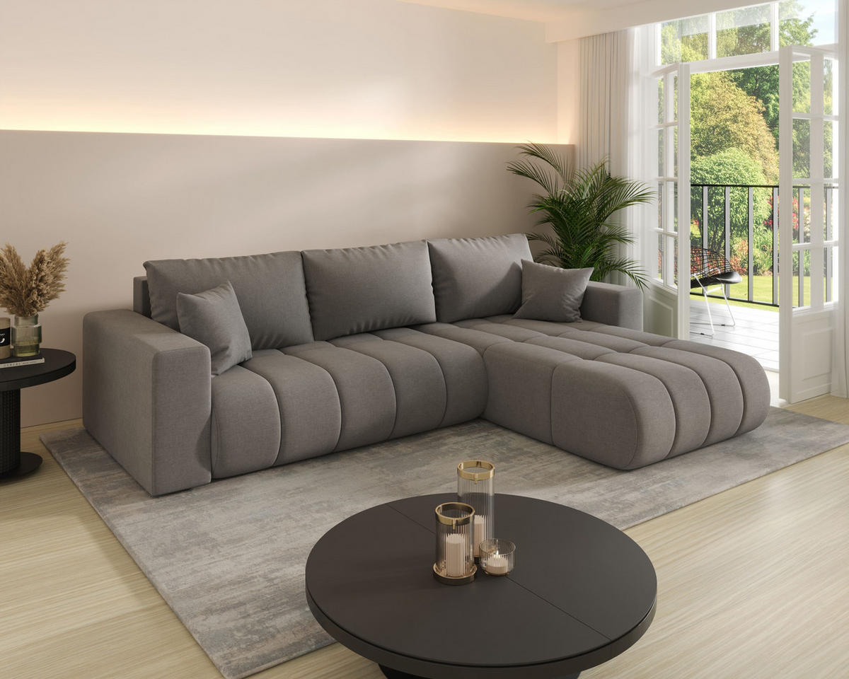 ECKSOFA ARDEN Samt GRAU L - Rechts - Grau, Textil (280/175cm) - Luxkor24