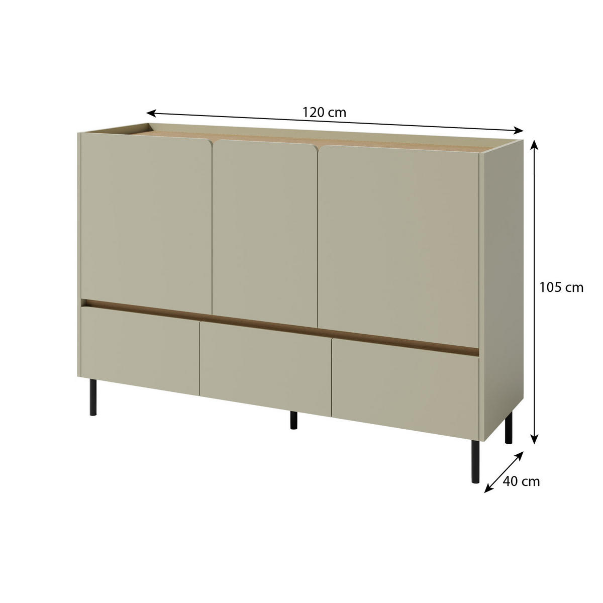 KOMMODE Lico mit 3 Schubalden und 3 Türen, Eukalyptus - Eukalyptusholzfarben, Holzwerkstoff (120/105/40cm) - Beautysofa