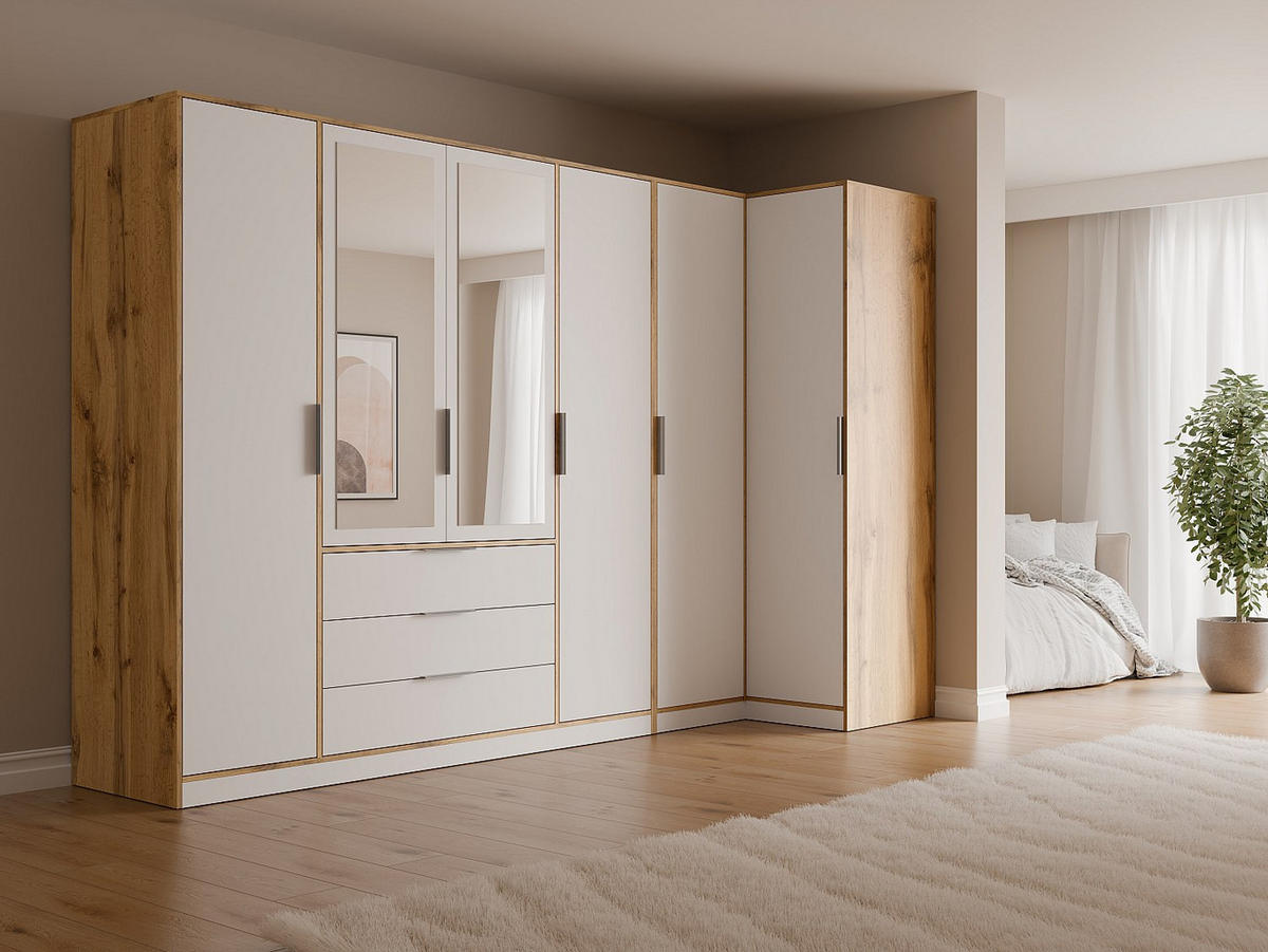 KLEIDERSCHRANK - 302 cm, 311 cm x 106.5 cm - Holz, Platte - Naturfarben Hell, Weiß LAMIKI - Naturfarben/Weiß, Holz (302/200/106.5cm) - Vente-Unique