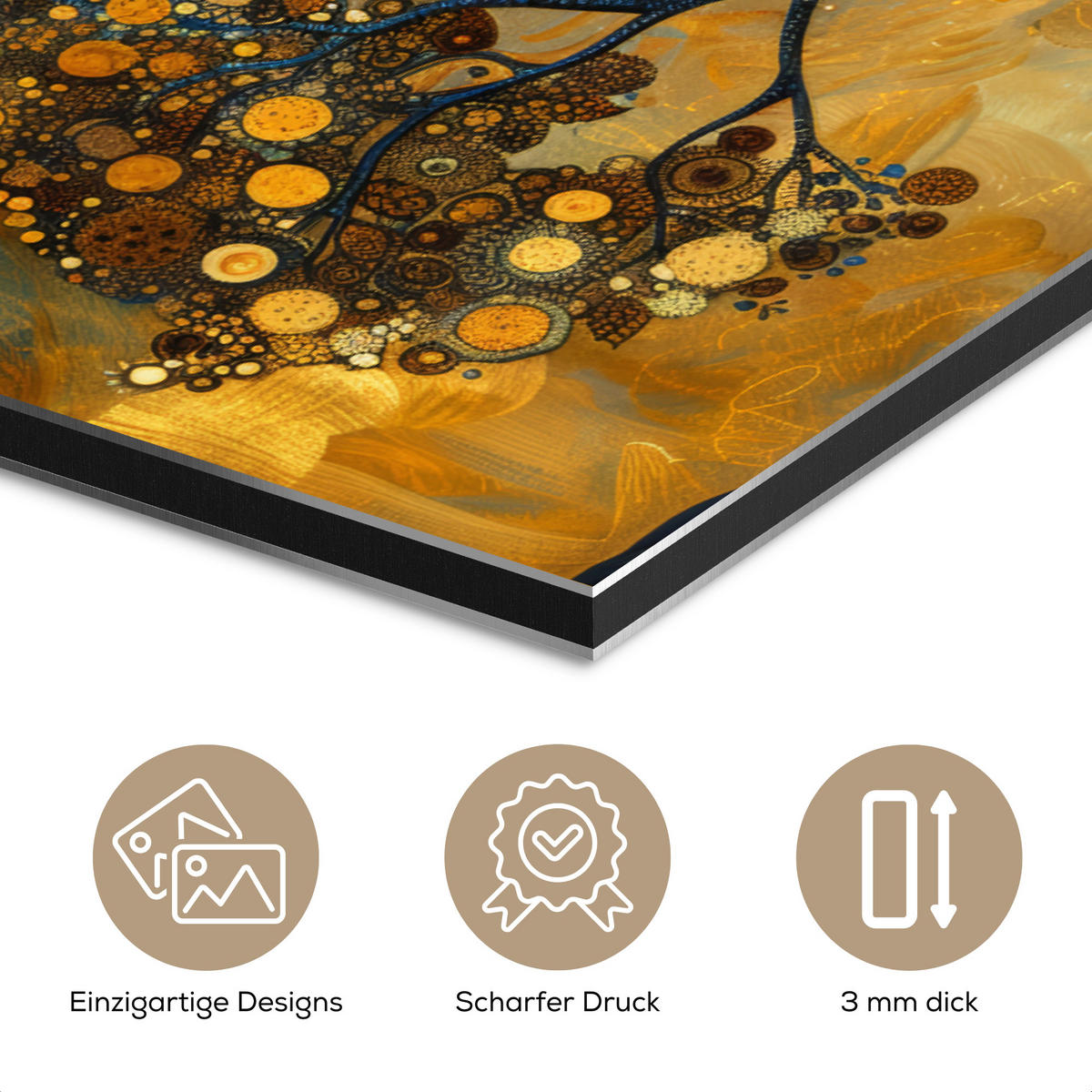 METALLBILD Baum - Mond - Blumen - Gold - Kunst 80x40 cm - Orange, Metall (80/40cm) - MuchoWow