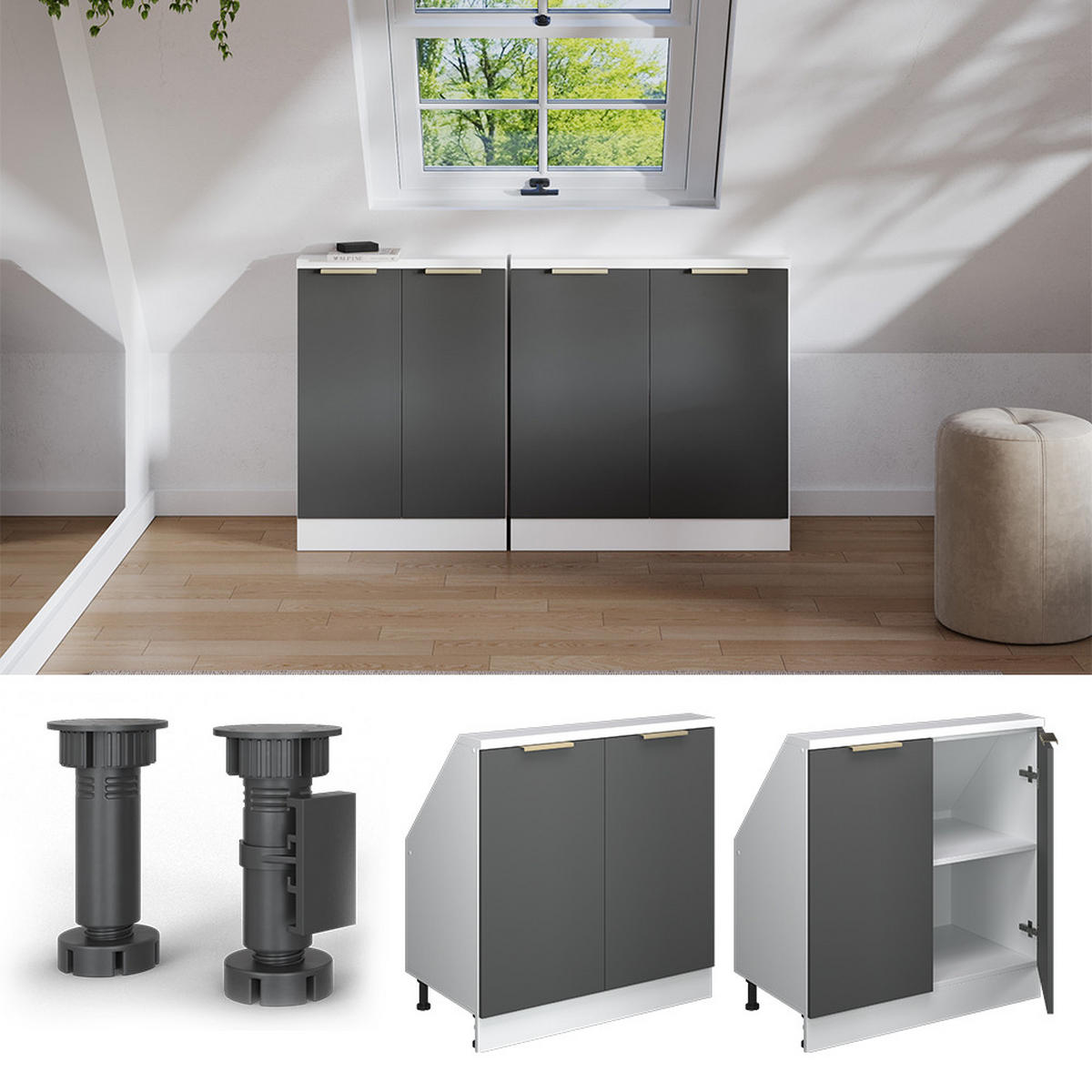 ŠIKMÁ SKŘÍŇ Rion Antracitově zlatý - antracitová, kompozitní dřevo (80/81.6/46cm) - Vicco