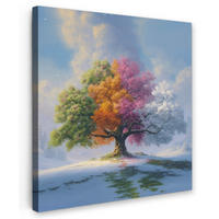 LEINWANDBILD Baum - Jahreszeiten - Winter - Landschaft Deko Groß 90x90 cm - Multicolor, Textil (90/90cm) - MuchoWow
