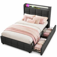 POLSTERBETT 90/200 mit LED, USB-Anschlüssen und 2 Schubladen mit Matratze in Grau - Grau, Holzwerkstoff/Textil (90/200cm) - EVRYAE