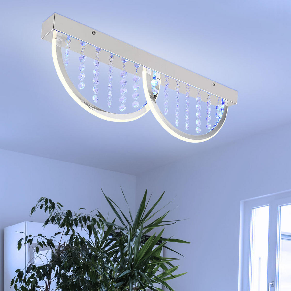 LED DECKENLEUCHTE Silber Kristalloptik Weiß - Silberfarben, Metall (60/6/20cm) - Globo Lighting