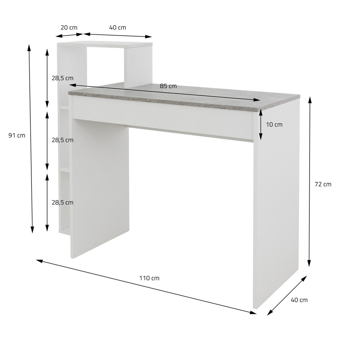 SCHREIBTISCH - Grau, Holzwerkstoff (110/40/91cm) - ML-DESIGN