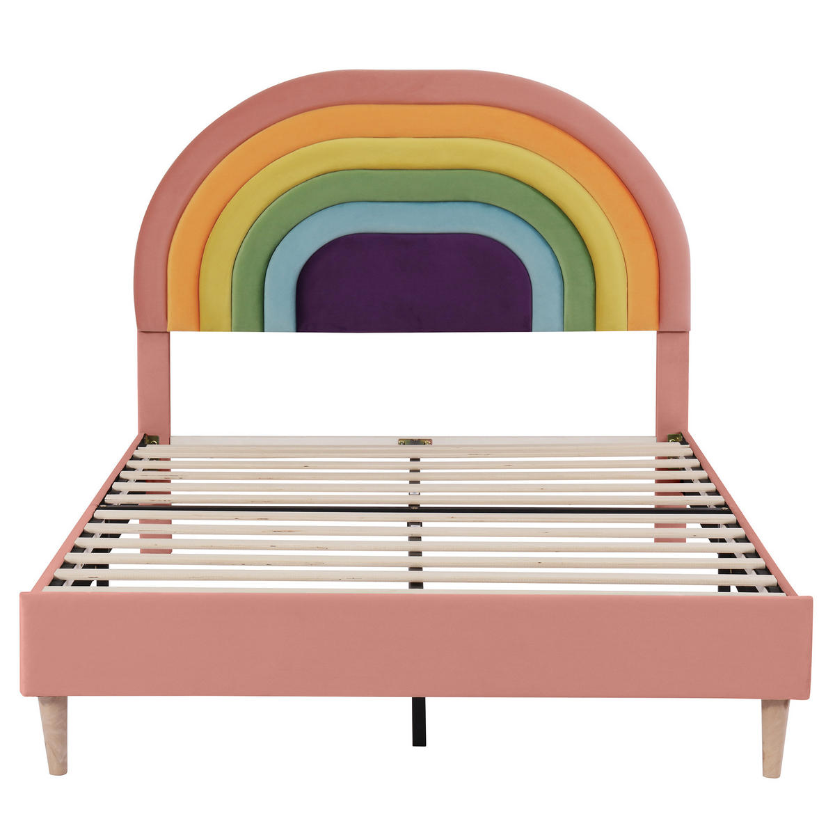 POLSTERBETT 140/200 cm mit Lattenrost, höhenverstellbarem Regenbogen-Kopfteil aus Samt, Rosa - Rosa, Textil (140/200cm) - Redom