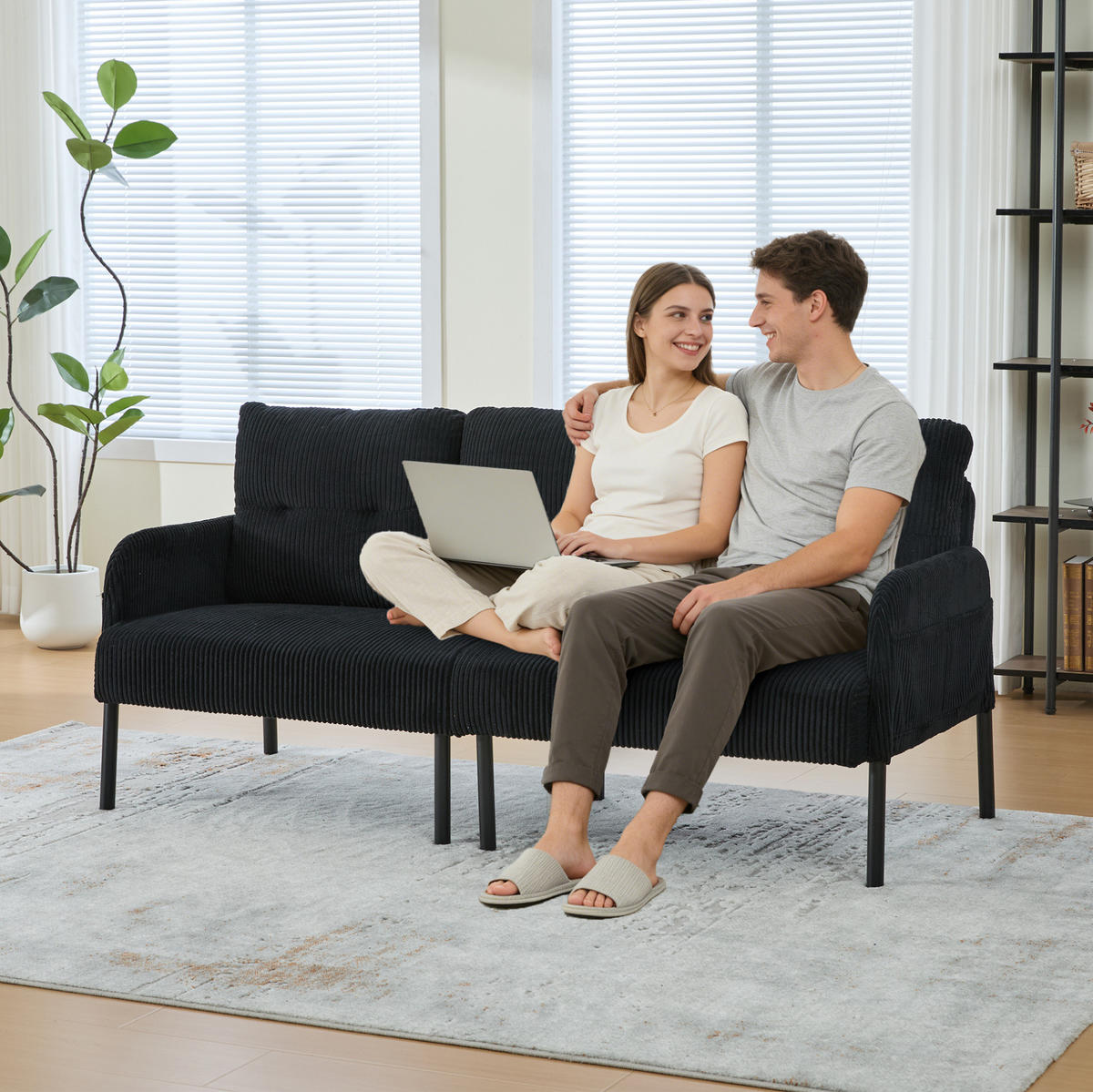 3-SITZER-SOFA 171/72/80 cm aus Cord mit Seitentasche Schwarz - Schwarz, Textil (72/80/171cm) - Modenvie