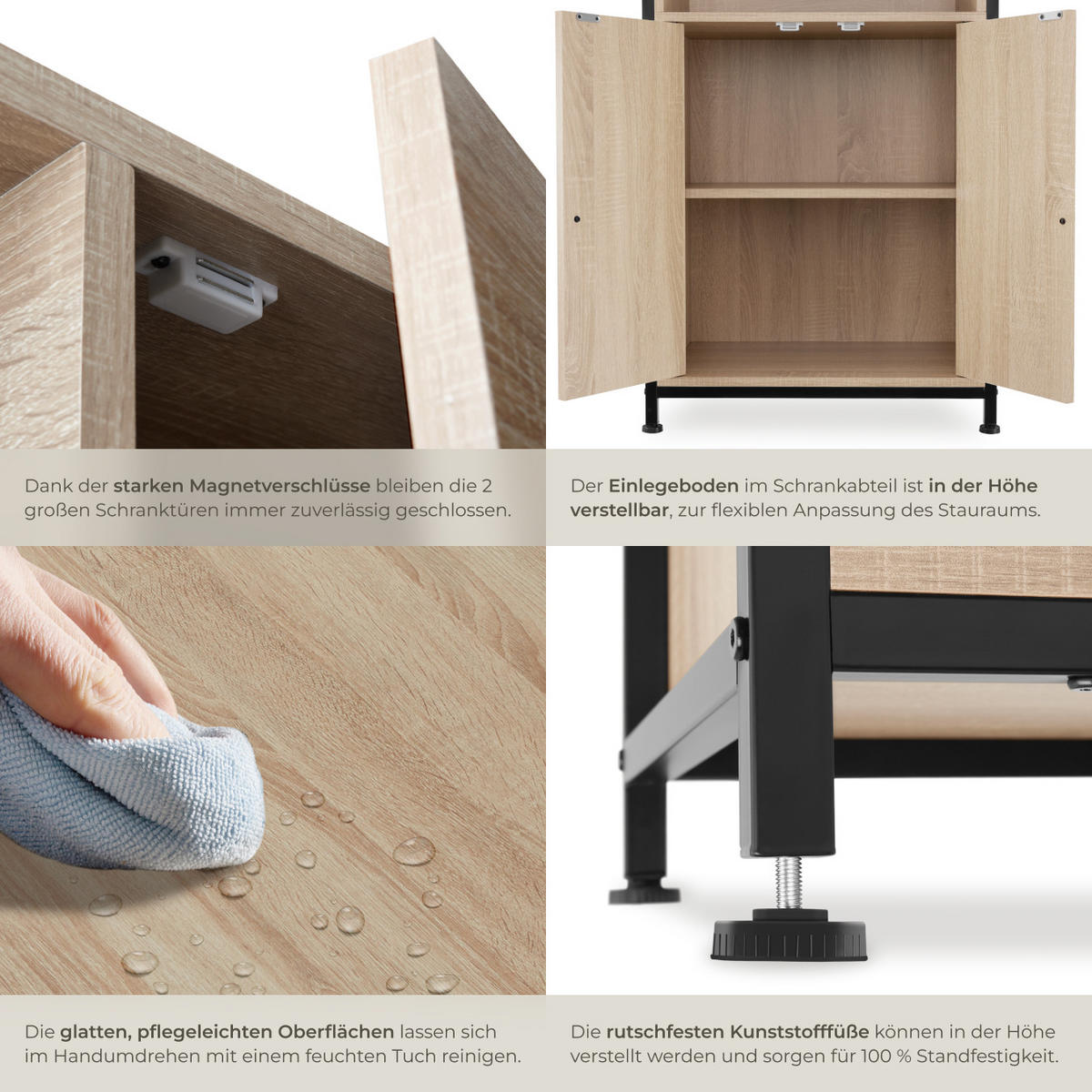 HIGHBOARD Doncaster,mit höhenverstellbaren Füßen, 60 x 38 x 125 cm,Industrial Holz hell, Eiche Sonoma - Naturfarben, Holzwerkstoff (38/125/60cm) - tectake