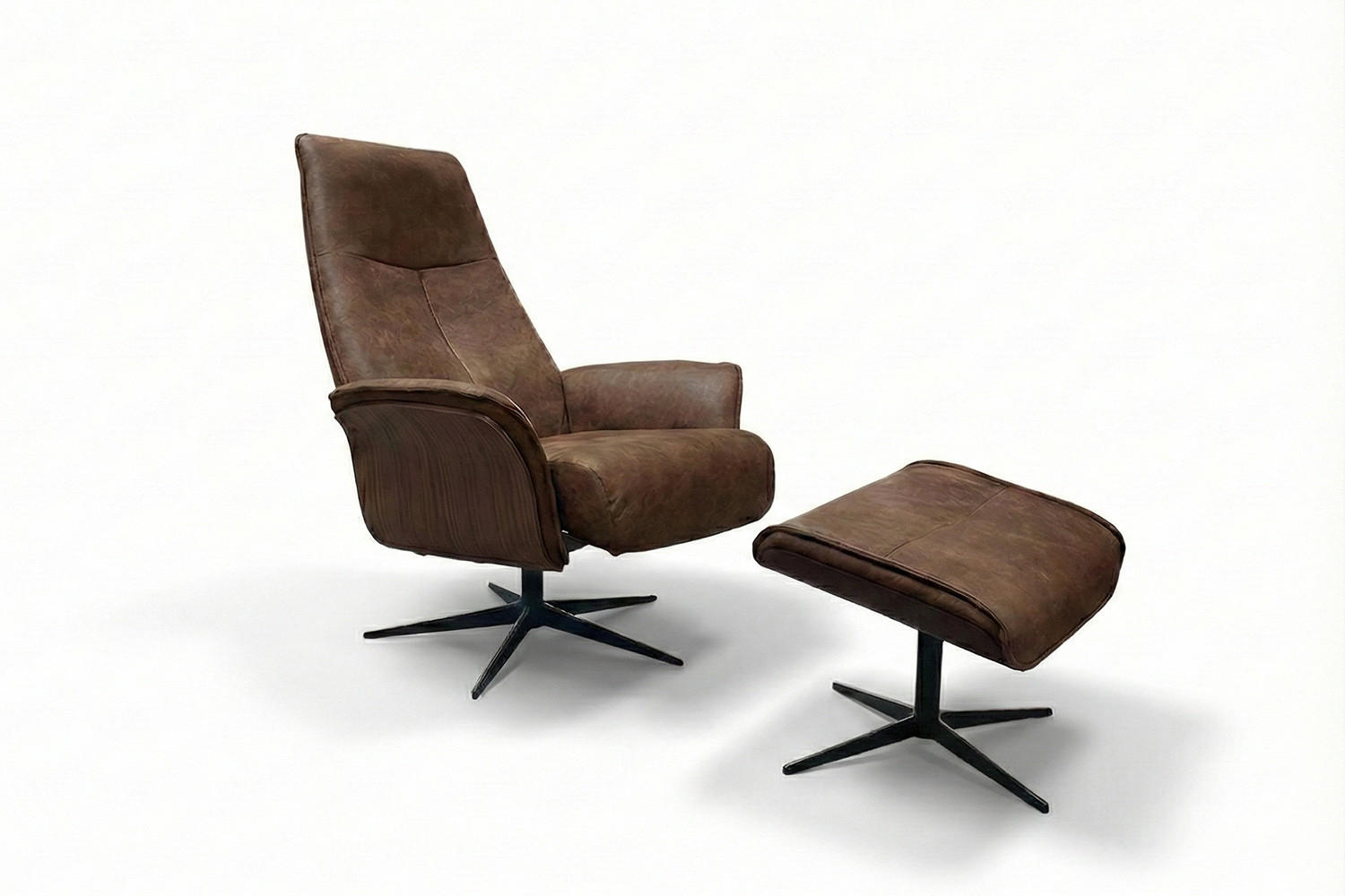 RELAXSESSEL FERREIRA Braun Lederfaserstoff Relaxfunktion - Schwarz/Braun, Leder/Metall (78/106/84cm) - KAWOLA