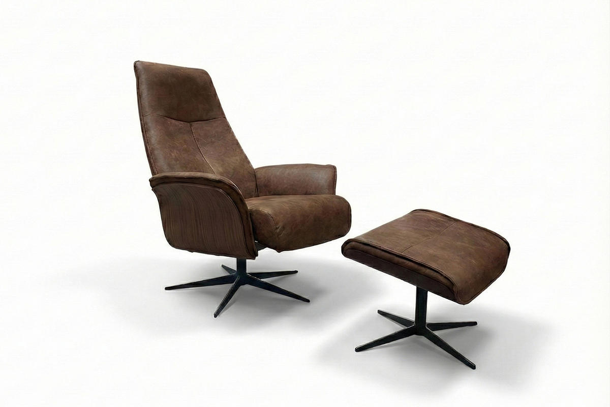 RELAXSESSEL FERREIRA Braun Lederfaserstoff Relaxfunktion - Schwarz/Braun, Leder/Metall (78/106/84cm) - KAWOLA