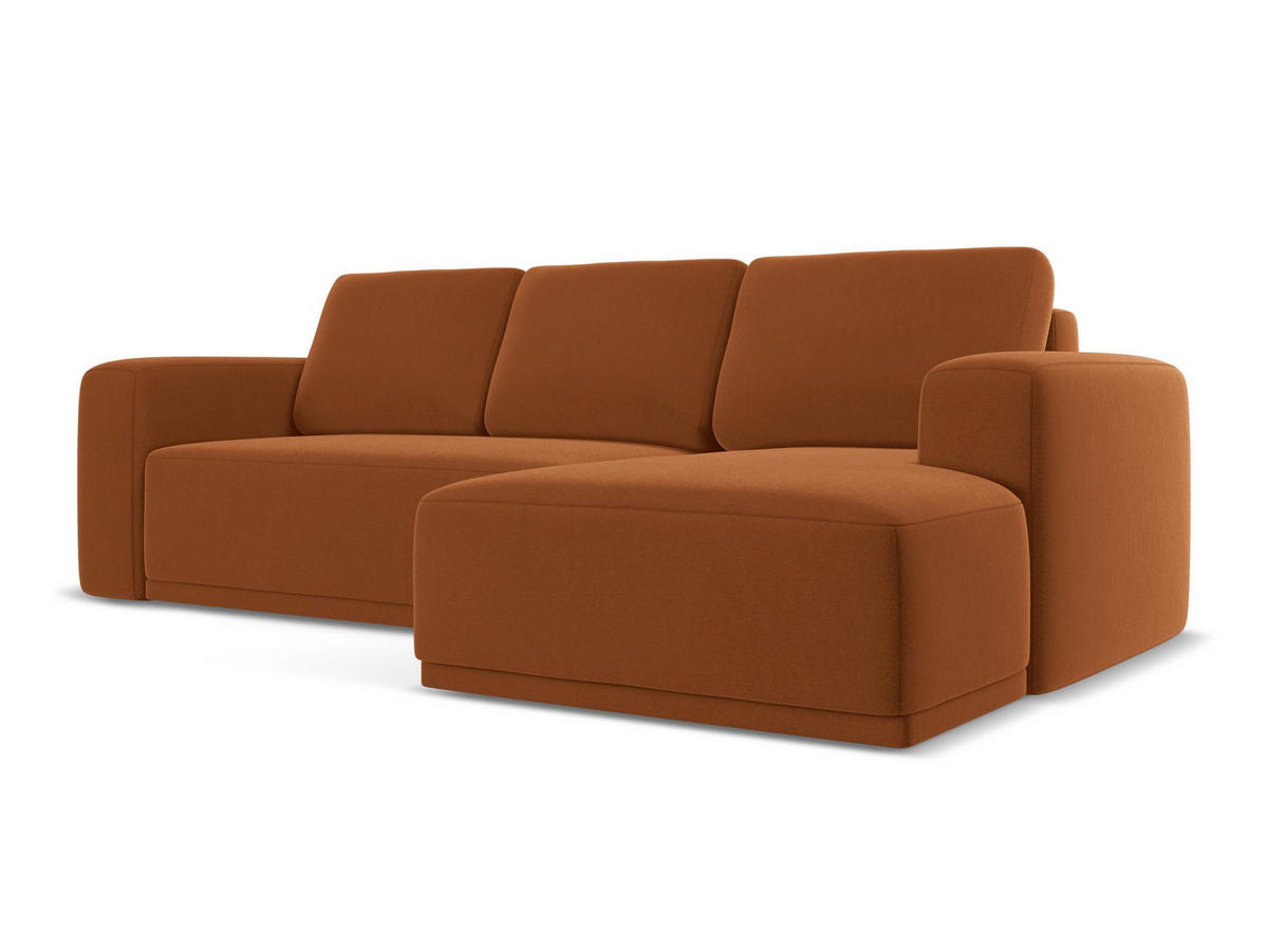 ECKSOFA mit Schlaffunktion Samt Stoff Orange - Terra cotta/Schwarz, Kunststoff/Textil (258/160cm) - Makamii