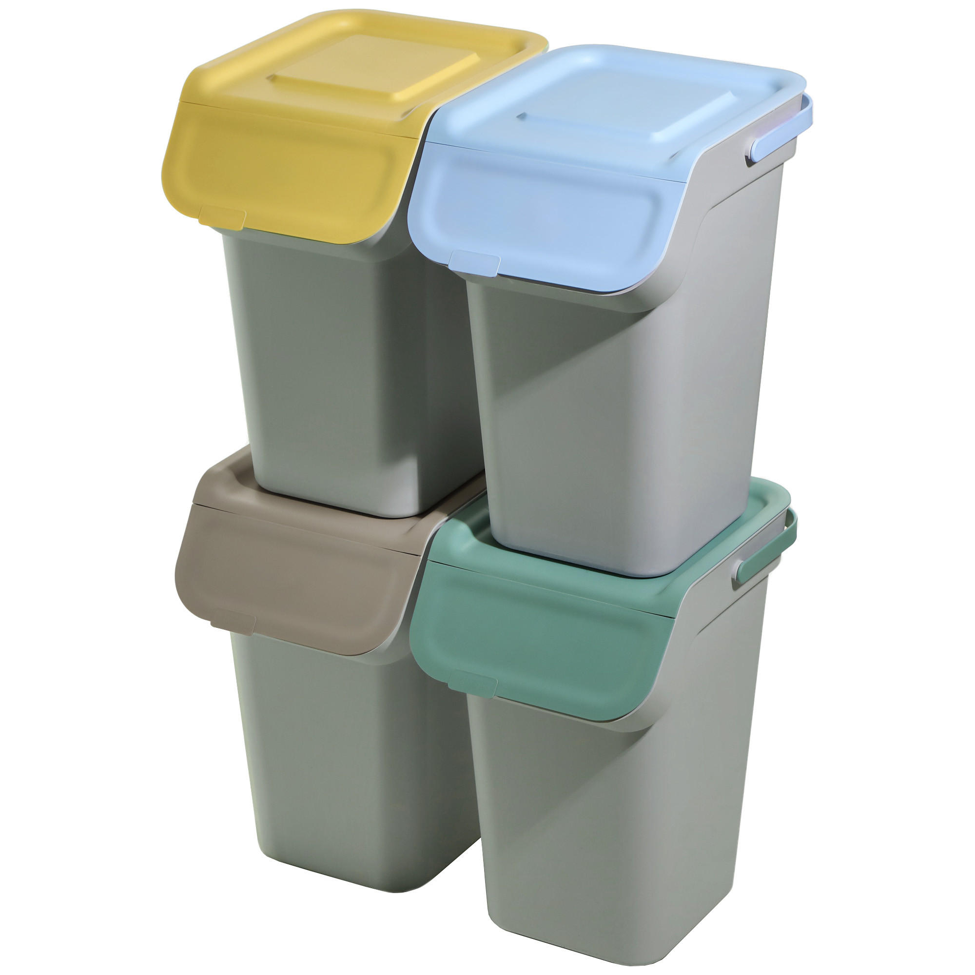 ABFALLBEHÄLTER-SET, 4x25L, Dunkelgrau - Gelb/Braun, Kunststoff (27/44cm) - KADAX