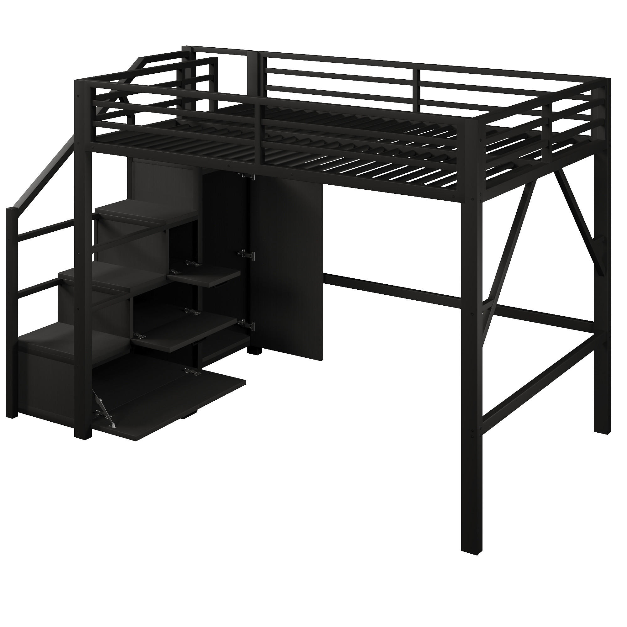 HOCHBETT 140/200 cm DE-32851 mit Staufächern und Kleiderschrank Schwarz - Schwarz, Metall (140/200cm) - ComfortXL