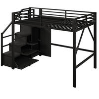 HOCHBETT 140/200 cm DE-32851 mit Staufächern und Kleiderschrank Schwarz - Schwarz, Metall (140/200cm) - ComfortXL