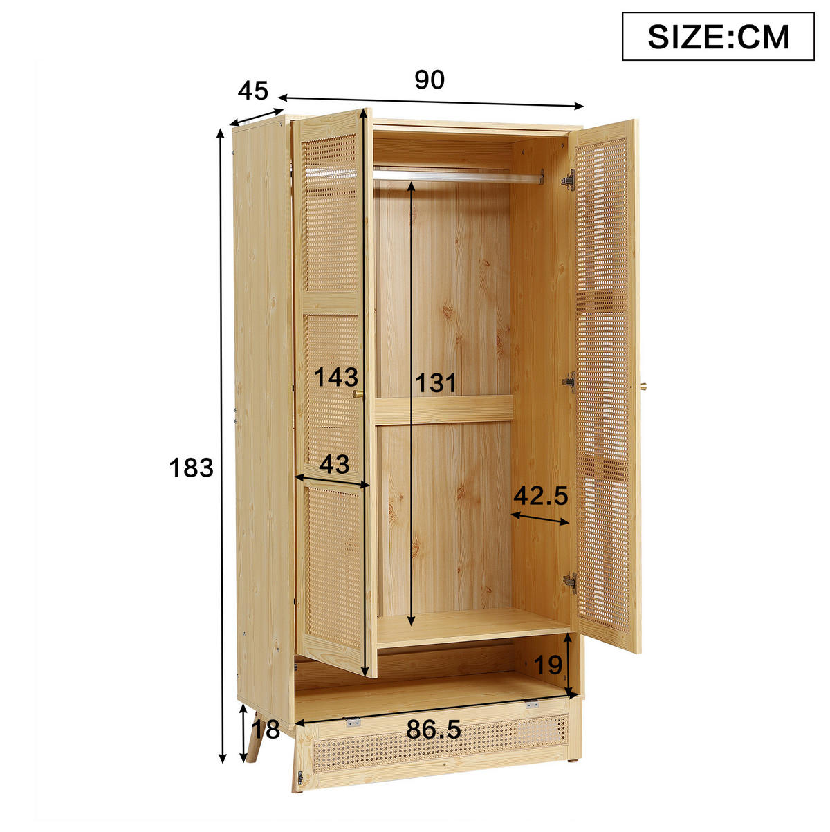 KLEIDERSCHRANK 90/183/45 cm Natur aus Holz mit Flip-Top-Deckel - Naturfarben, Holz (45/183/90cm) - OKMYHOME