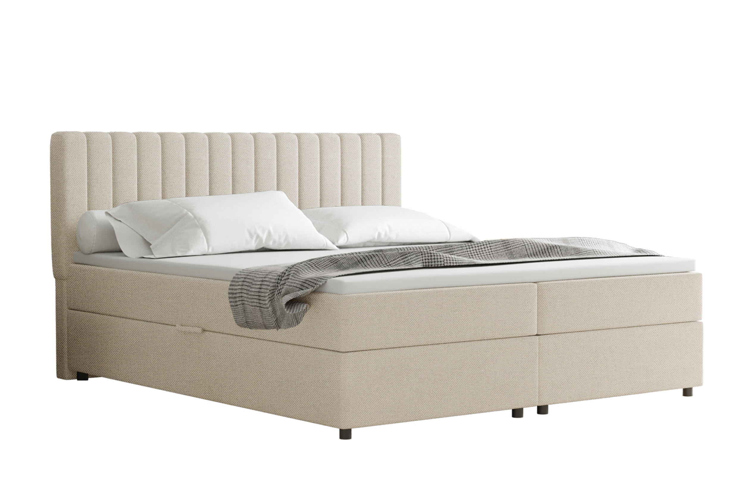 BOXBETT Everest beige 180 x 200 cm Doppelbett mit hochwertiger Bonell-Matratze und Topper - Creme, Holz (180/200cm) - Panda Möbel