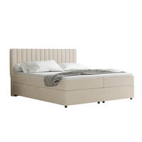 BOXBETT Everest beige 180 x 200 cm Doppelbett mit hochwertiger Bonell-Matratze und Topper - Creme, Holz (180/200cm) - Panda Möbel