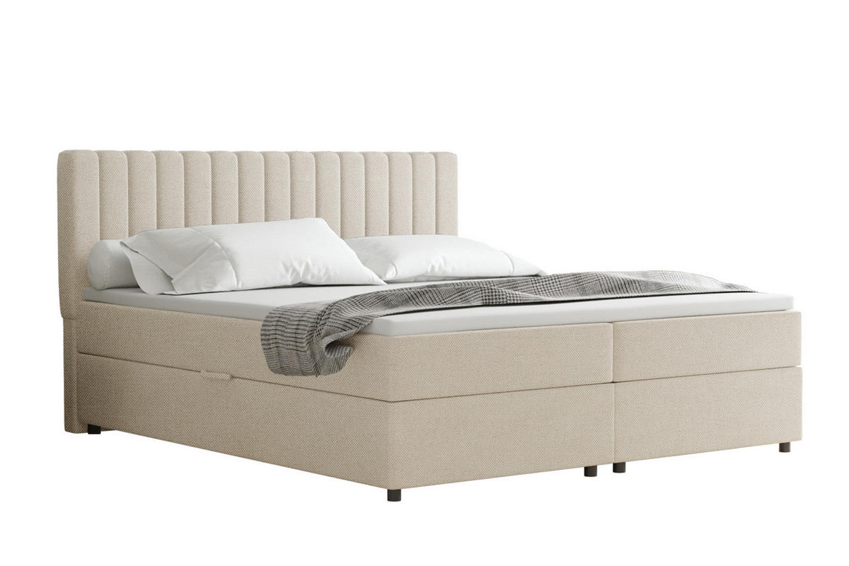BOXBETT Everest beige 180 x 200 cm Doppelbett mit hochwertiger Bonell-Matratze und Topper - Creme, Holz (180/200cm) - Panda Möbel