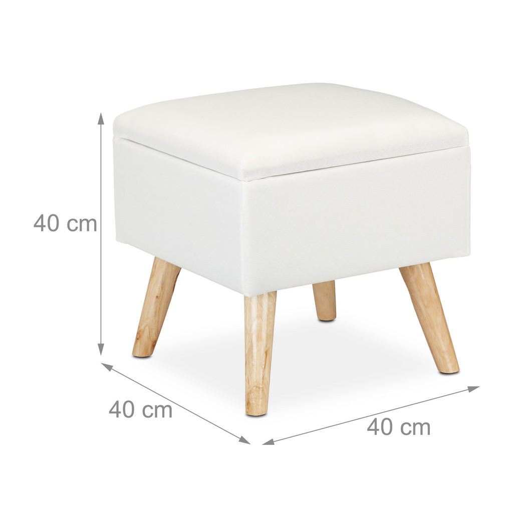 Thumbnail - Relaxdays Hocker, Weiß, Holzwerkstoff, Textil, Holz, 40x40x40 cm, Wohnzimmer, Hocker, Sitzhocker