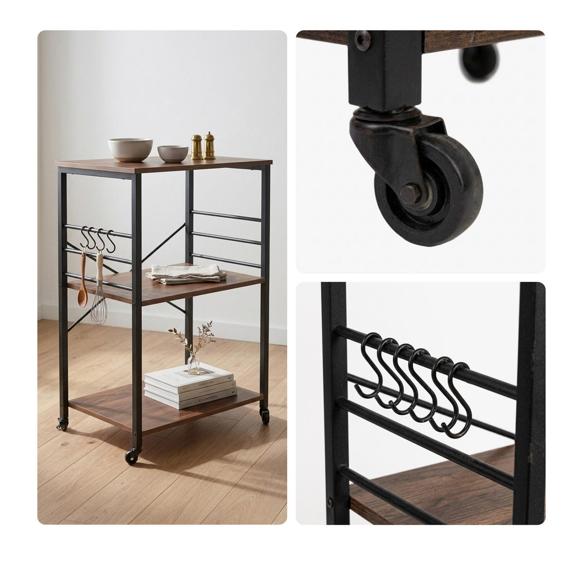 VOZIČEK za postrežbo - večbarvno, kovina/leseni material (60/89/40cm) - Relaxdays