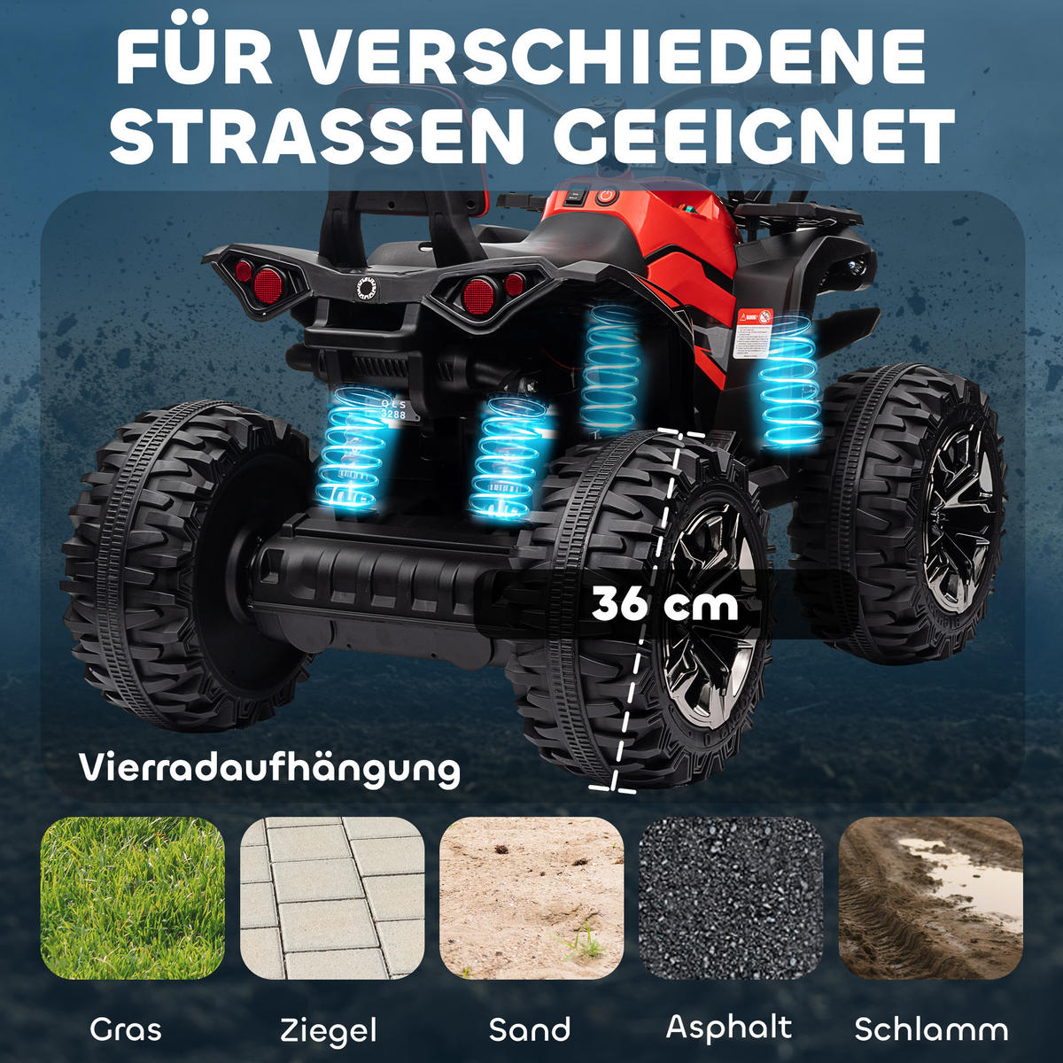ELEKTRO-QUAD Kinderquad mit Scheinwerfer, Kindermotorrad mit USB-Anschluss, Rot - Rot, Metall (100/65/73cm) - HOMCOM