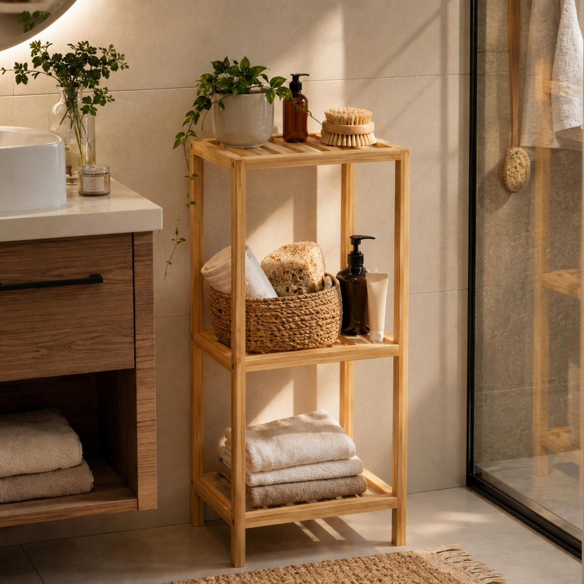 BAMBUSREGAL 35/20/84 cm - Beige, Naturmaterialen (20/84/35cm) - NUXIO
