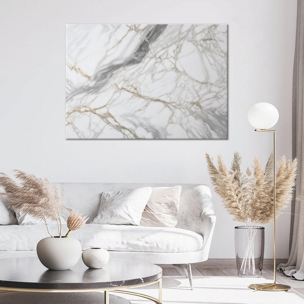 LEINWANDBILD Abstraktion aus grauem beigem Marmor 100x70cm - Weiß, Textil (100/70cm) - Feeby