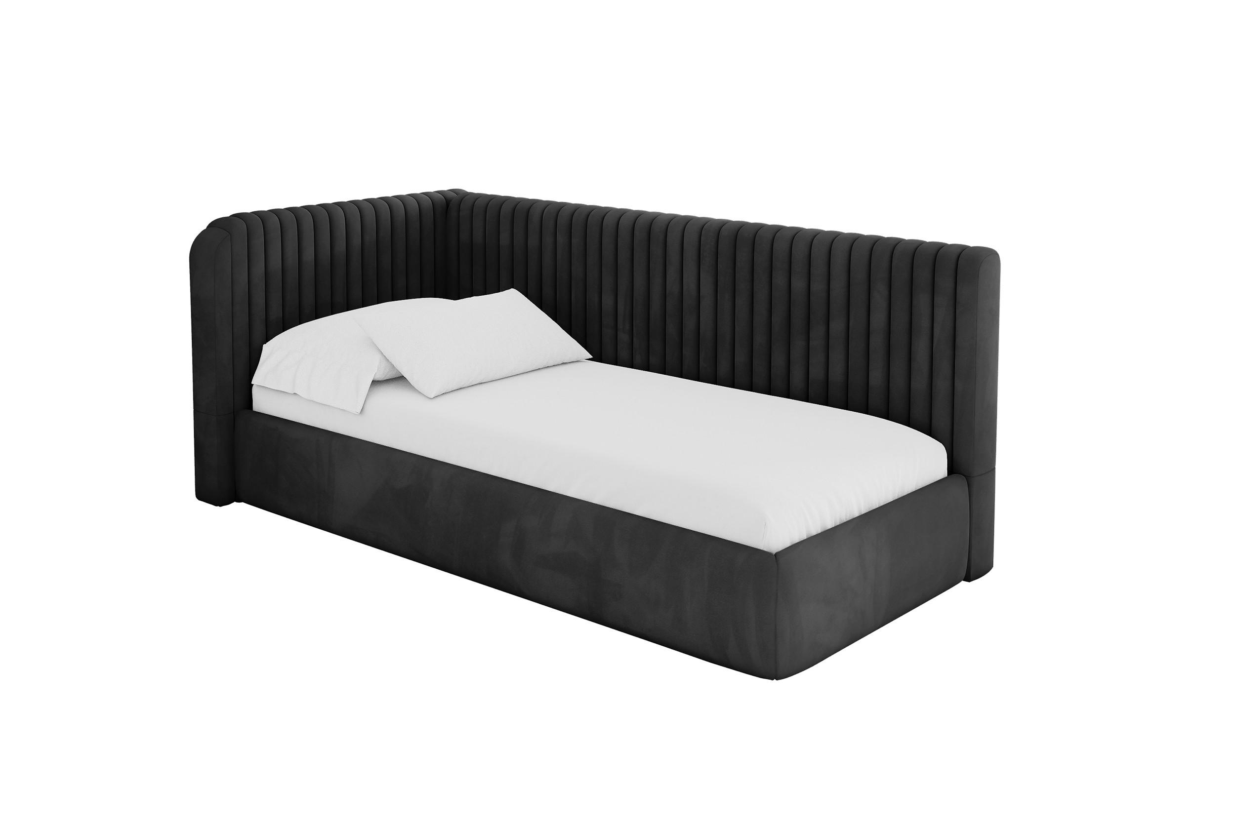 EINZELLBETT Jugendbett mit Bettkasten und Matratze H3/H4, Rechts - AURY 90x200 Schwarz - Anthrazit, Holzwerkstoff/Textil (90/200cm) - ALTDECOR