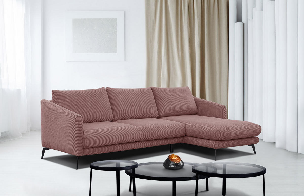 ECKSOFA VILT 4-Sitzer, altrosa - Schwarz/Altrosa, Holzwerkstoff/Textil (255/156cm) - Courtois Laville