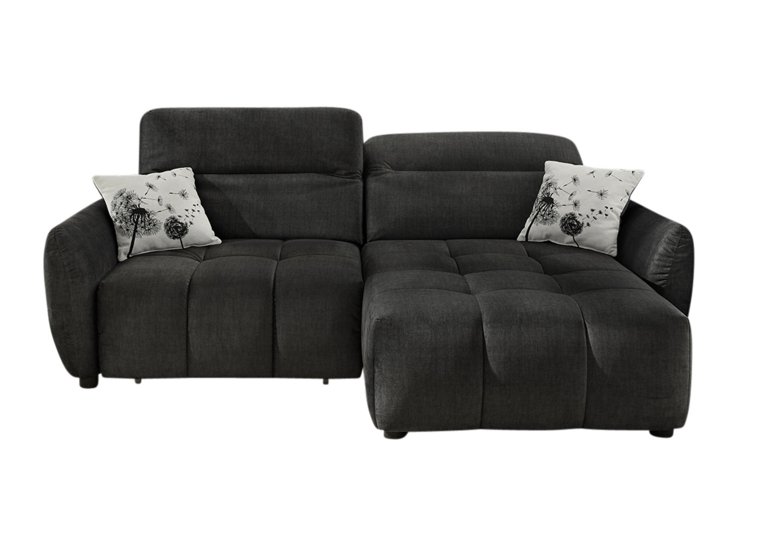 ECKSOFA 260/191/106 cm mit elektrischer Sitztiefenverstellung, Kopflehnen verstellbar, USB-A u. USB-C-Ladefunktion, Velours Anthrazit Schwarz / 15406 - Anthrazit/Multicolor, Kunststoff/Textil (260/191cm) - luma-home